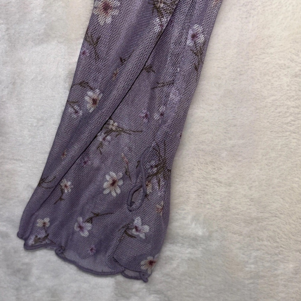 Anthropology Hem & Thread Sz L Ditsy Print Mesh Cabbage Long Sleeve Top Lavender - Picture 7 of 15